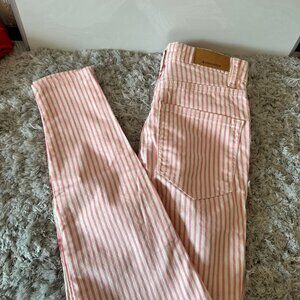 STRADIVARIUS Skinny Super High Waist Jean PinkStripe Print
